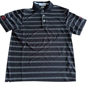 Cutter & Buck Polo Shirt Mens L Black Striped Excellent MCK00659 CB DryTec Golf